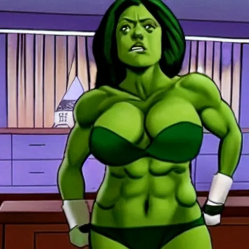 Prompt: she - hulk, attorney at law, bench - pressing the judge's bench, still from new live - action film, 8 k, promotional image