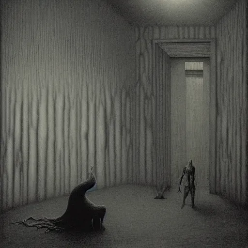 Image similar to monster in the room by zdzisław beksinski backrooms