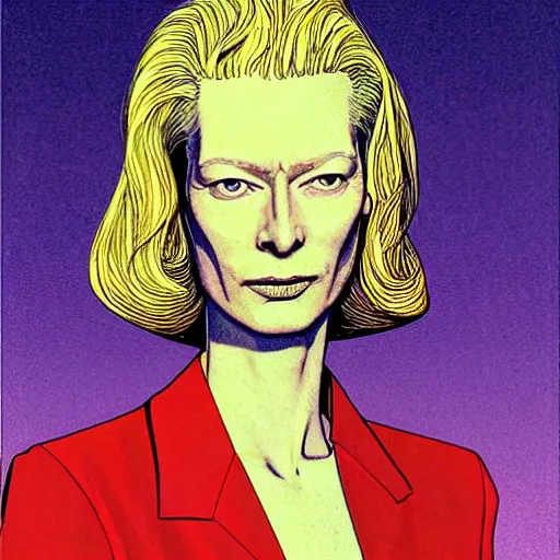 Image similar to tilda swinton retro minimalist portrait by jean giraud, moebius starwatcher comic, 8 k