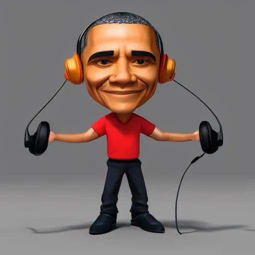 Prompt: 3d render of obama as a cute chibi figurine DJing with headphones, blender, artstation