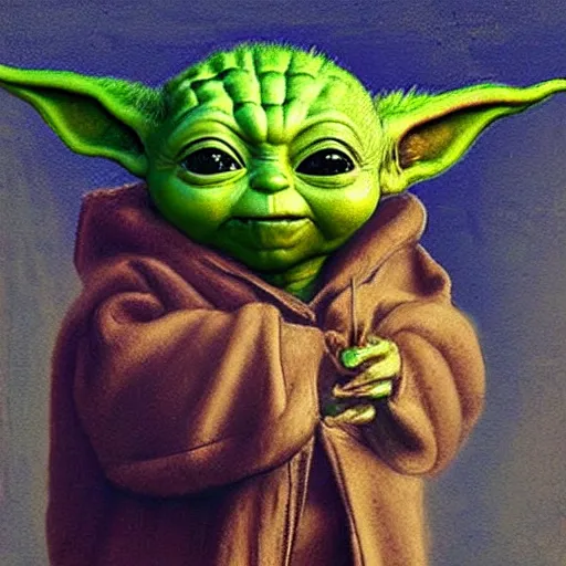 Image similar to baby Yoda Painting by Leonardo da Vinci 4k detailed super realistic