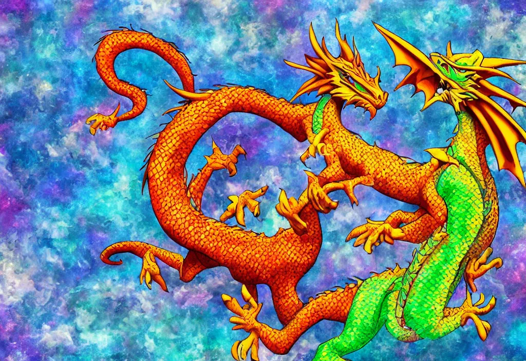 Prompt: Dragon at space with realistic and colourful testure