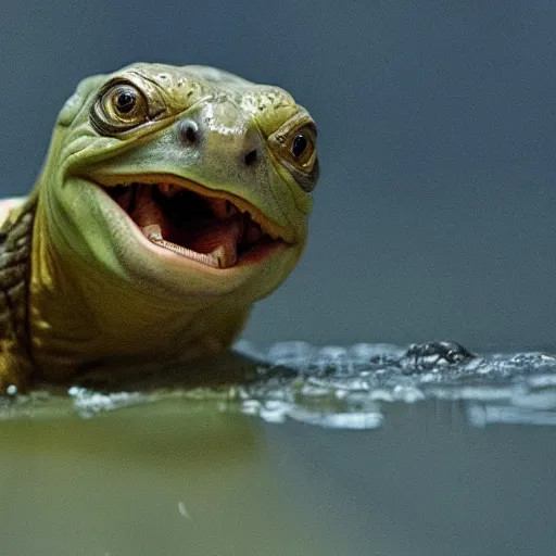 Image similar to gollum - faced turtle crying