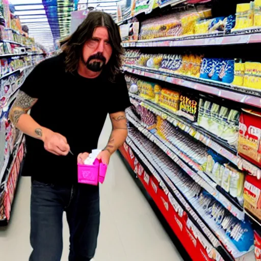 Prompt: dave grohl shopping for tampons at walmart