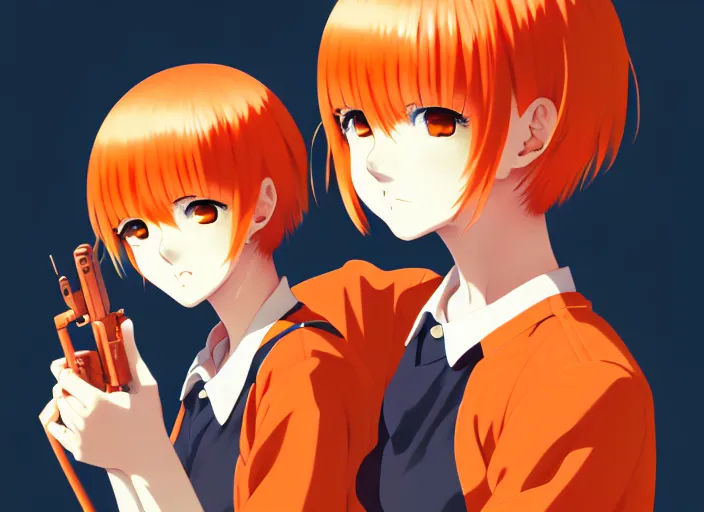 anime girl with short orange hair