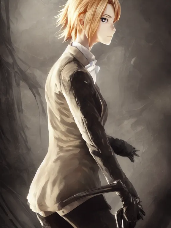 Prompt: anime illustration of annie leonhart wearing an elegant tailcoat, au naturel, hyper detailed, digital art, trending in artstation, cinematic lighting, studio quality, smooth render, unreal engine 5 rendered, octane rendered, concept art, smooth, sharp focus, illustration, art by lise deharme and james c. christensen