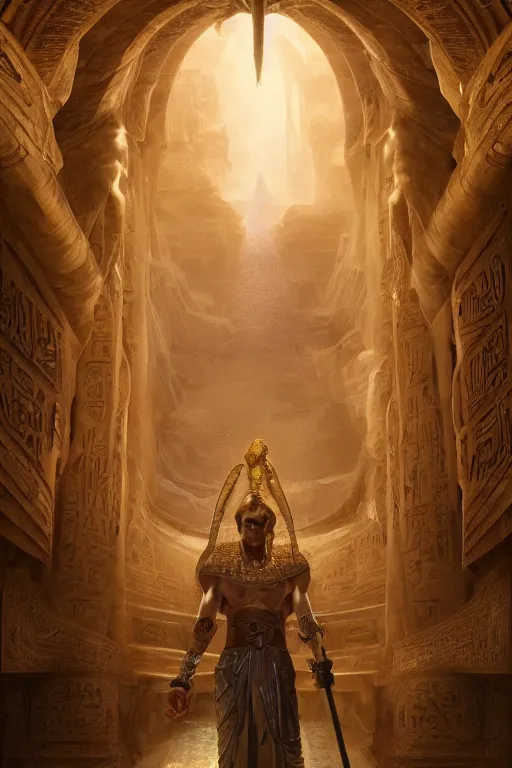 Prompt: portrait of an egyptian god, fantasy ,volumetric lighting, intricate, elegant, hyperdetailed 3d matte painting, highly detailed, digital painting, artstation, smooth, sharp focus, illustration, art by Makoto Shinkai and artgerm, hyperrealism, hyperrealistic, cinematic masterpiece, fantasy style 8k ultrahd octane render