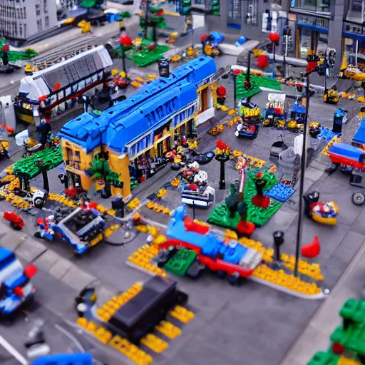 Prompt: a still photo of a lego city
