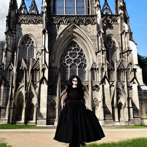 Image similar to a gothic cathedral, a gothic girl dressed