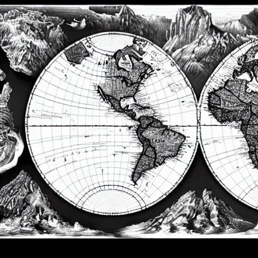 Prompt: black and white map of the world, highly detailed