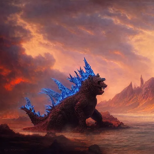 Image similar to godzilla and winnie the pooh are best friends, cinematic composition, epic dramatic lighting, realistic, hyperdetailed, photorealistic, photograph, epic scale by gaston bussiere