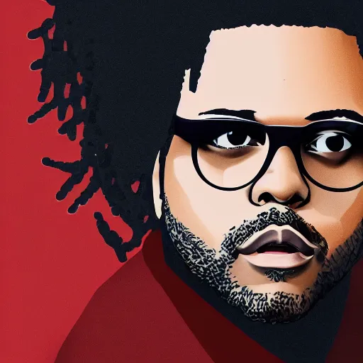 Prompt: the weeknd wearing a poncho and wearing glasses in digital art style