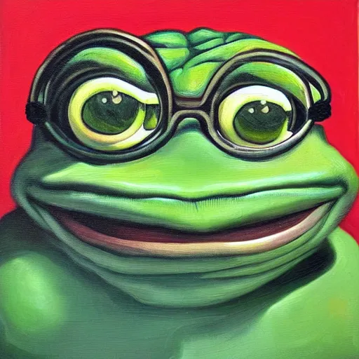 Image similar to pepe frog dream, oil on canvas, surrealism