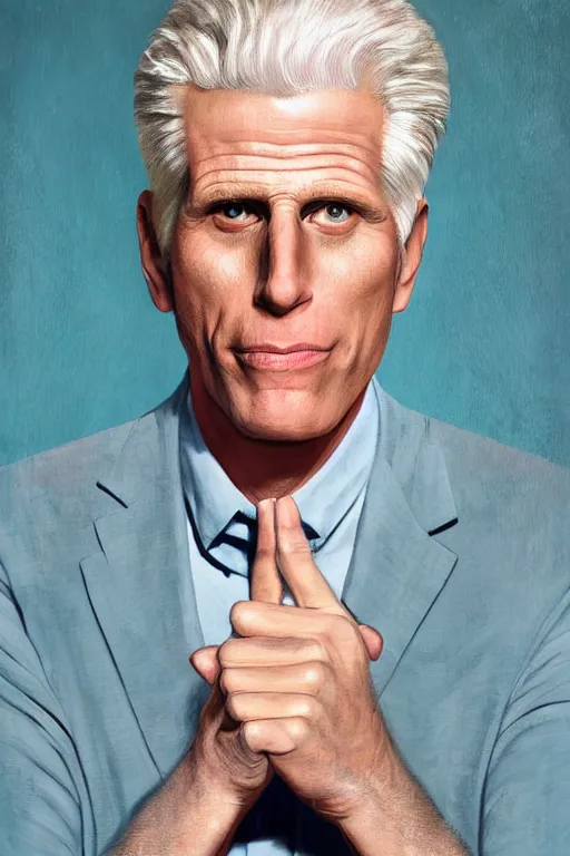 Image similar to a painting of ted danson in the good place, art by robin eley