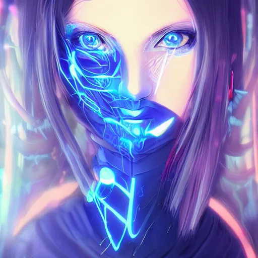 Image similar to anime cyberpunk blue - eyed girl portrait portrait beautiful plants face composite image by photoshop digital art trending on behance illustration