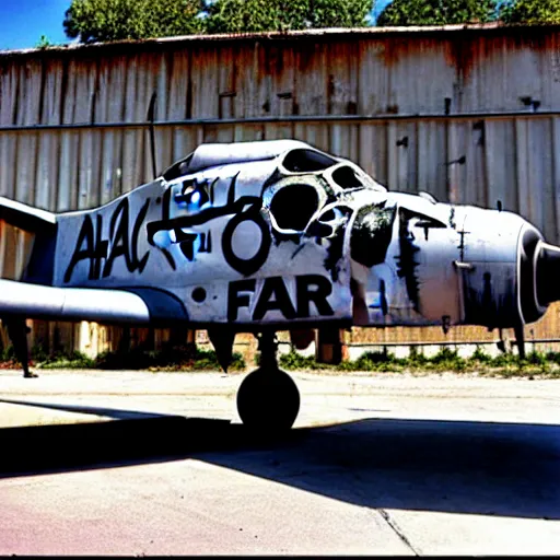 Image similar to Fairchild A-10 Thunderbolt covered in street art, in bone yard
