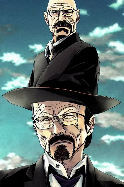 Image similar to Walter white in Jojos bizarre adventure, anime by hirohiko araki,