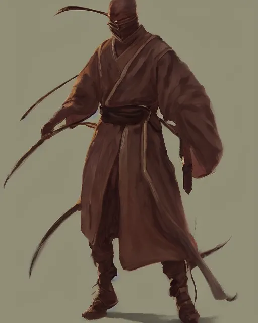 Image similar to a oil painting full body character portrait of a ninja / cleric in the style of moebius in the style of leonard boyarsky trending on artstation deviantart pinterest furaffinity detailed photorealistic highlights and shadow hd 8 k post - processing high resolution