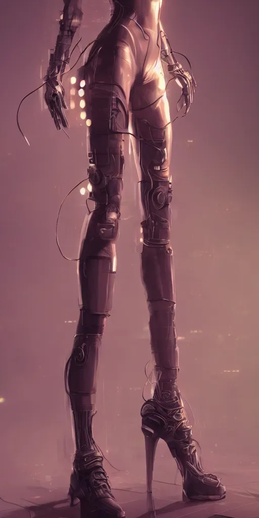 Prompt: body with head and feet and shoes and hands, cyberpunk, female character, beautiful head, nice legs, concept art, artstation, intricate details, dramatic lighting