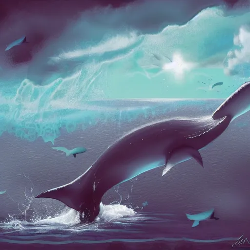 Image similar to mermain bring eaten be a whale, digital art