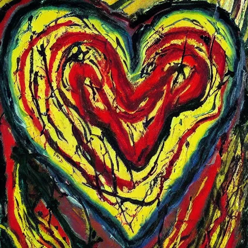 Image similar to Jackson Pollock painting of a human heart