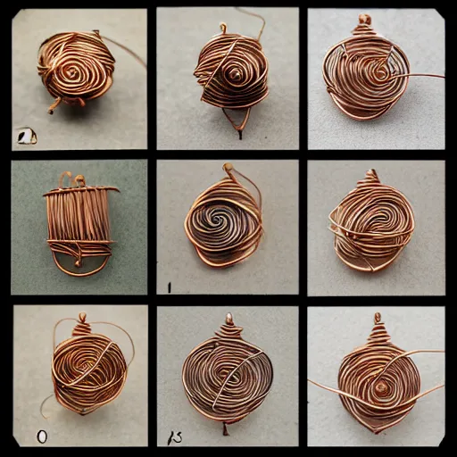 Image similar to beautiful but simple amulet made from equal parts bright sandstone and dark sandstone, bound together by copper wire and representing powerful love