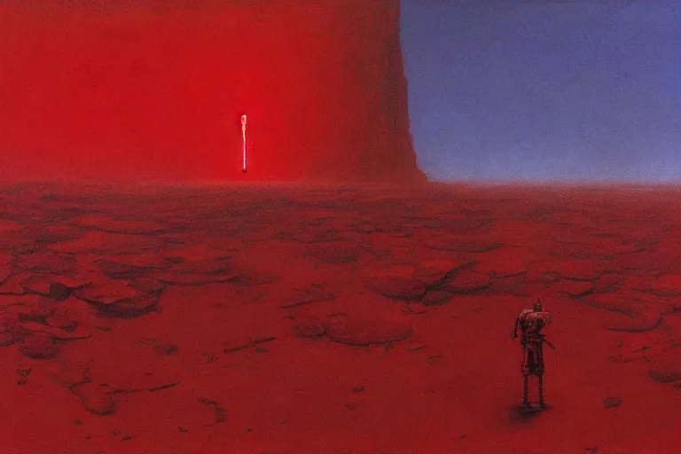 Image similar to only with red, red god of death eat apple, a futuristic city on mars in the background, red worms on the floor, in the style of beksinski, part by hopper, part by rodcenko, part by hofbauer, intricate composition, red by caravaggio, insanely quality, highly detailed, masterpiece, red light, artstation, 8 k