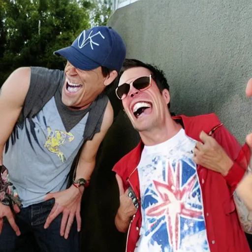 Image similar to Photo of Steve-o and Johnny Knoxville laughing at Bam Margera falling off his skateboard