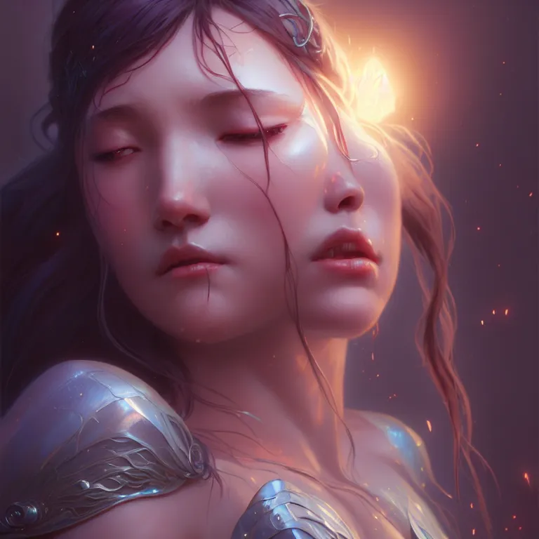 Image similar to crying goddess, tall, silver skin, illustration, cinematic lighting, 8 k, d & d, frostbite 3 engine, dof, artstation, tangled, digital art, twilight ray, art by tsuyoshi nagano, greg rutkowski, artgerm, alphonse mucha