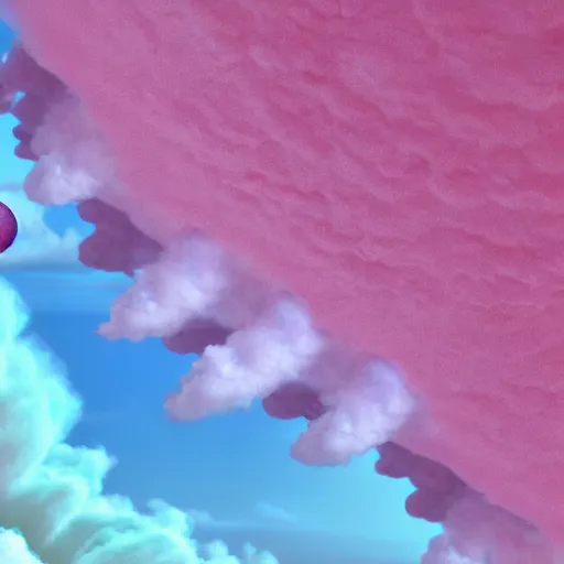 Image similar to cotton candy planet invaded by humans, 8k