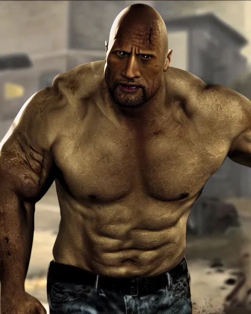 Image similar to close - up shot of dwayne johnson as the tank in the game left 4 dead. xbox 3 6 0 graphics