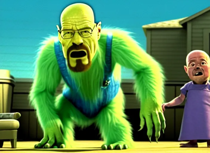 Image similar to film still of walter white as a monster in monsters, inc movie 2 0 0 1, 8 k, cinematic rule of thirds