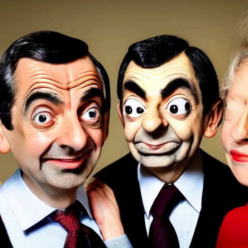 Image similar to A portrait mr bean teams up with a group photo of mr beans and a female Mr Bean, everyone has a Mr Bean face, perfect faces, 50 mm, award winning photography