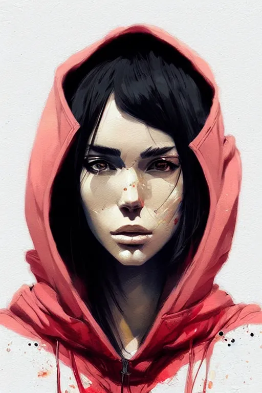 Prompt: a ultradetailed portrait painting of a stylish woman in a oversized hoodie by conrad roset, greg rutkowski and makoto shinkai trending on artstation