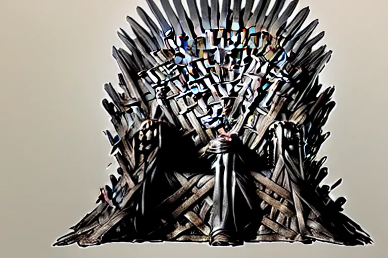Prompt: man sitting, on a throne made of dollars, in the style of alex ross, game of thrones