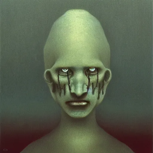 Prompt: Angry commuter ghost. Zdzisaw Beksinski.