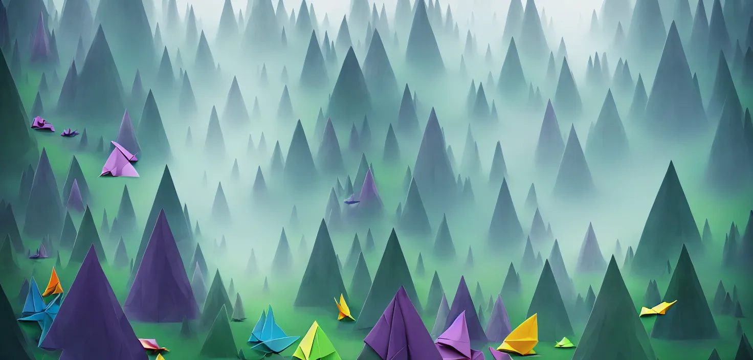 Prompt: origami forest by pawel nolbert