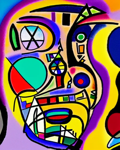 Prompt: closeup of a man's face, in the style of wassily kandinsky, digital art, muted color