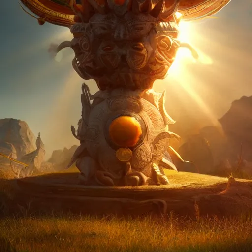 Prompt: god of sun, concept art, highly detailed, digital painting, cinematic light, sharp focus, octane render