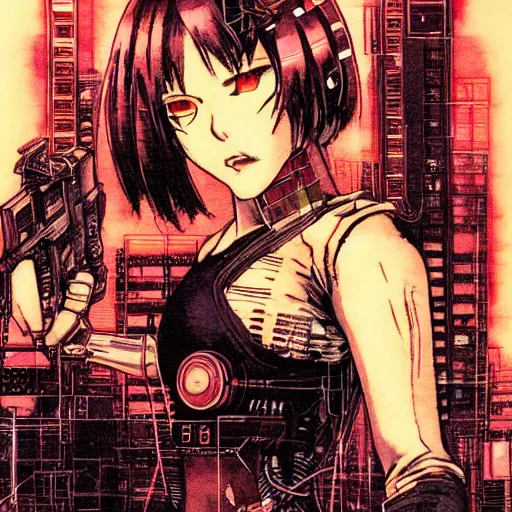 Image similar to android, killer - girl, full body, close - up, 1 / 6 katsuya terada, style of cyberpunk, night, city,