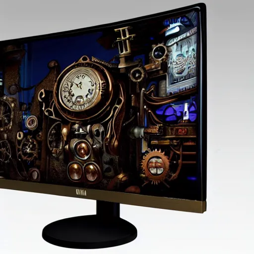 Prompt: a steampunk gaming monitor,ultra mega crazy unimaginably highly realistic and detailed