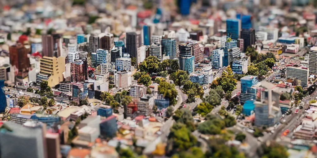 Image similar to a miniature diorama of downtown santiago de chile, macro photography