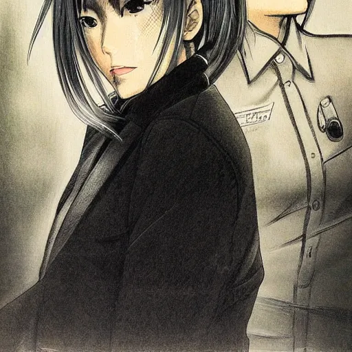 Prompt: girl silver hair, special operations, illustration by Takehiko Inoue, portrait