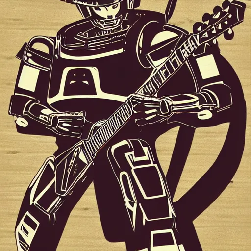 Image similar to samurai robot playing guitar. Anime. Detailed linework. chsociety