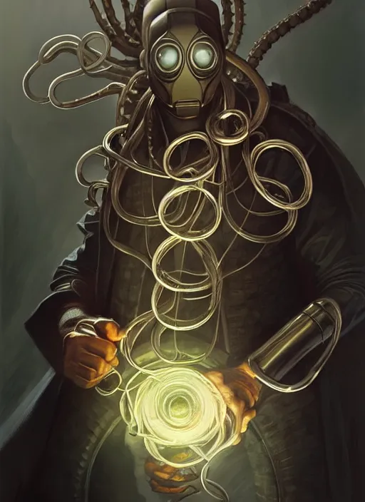 Image similar to Portrait of Doctor Octopus, D&D, fantasy, intricate, elegant, highly detailed, digital painting, artstation, concept art, smooth, sharp focus, illustration, art by artgerm and greg rutkowski and alphonse mucha