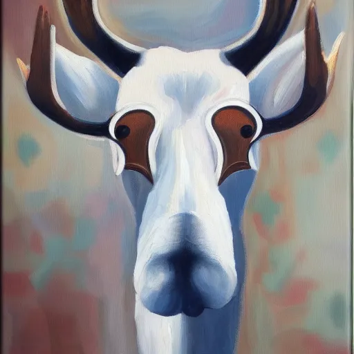 Prompt: white moose wearing shades, oil painting