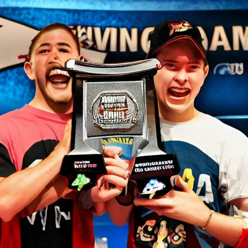 Image similar to winning the video game tournament grand championship