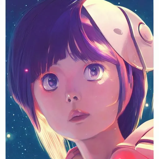 Image similar to A space girl with big and cute eyes, || VERY ANIME, fine-face, realistic shaded perfect face, fine details. Anime. realistic shaded lighting poster by Ilya Kuvshinov katsuhiro otomo ghost-in-the-shell, magali villeneuve, artgerm, Jeremy Lipkin and Michael Garmash, Rob Rey and Kentarõ Miura style, trending on art station