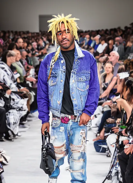 Image similar to hyperrealistic and heavy detailed balenciaga runway show of lil uzi vert, leica sl 2 5 0 mm, vivid color, high quality, high textured, real life