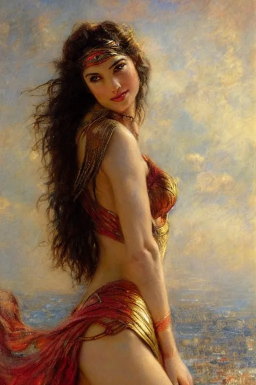 Image similar to high detail portrait of gal gadot by gaston bussiere.